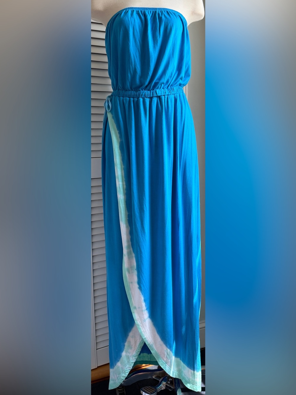 L🩵 Gypsy 05 Made in Hollywood CA Blue Tie Dye Strapless Tube Maxi Dress SO SOFT!